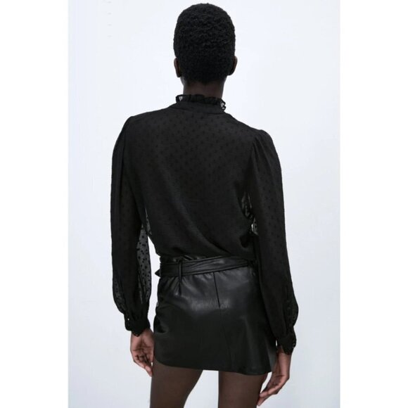 NWOT Zara black belted faux leather mini skirt, M - Picture 5 of 13